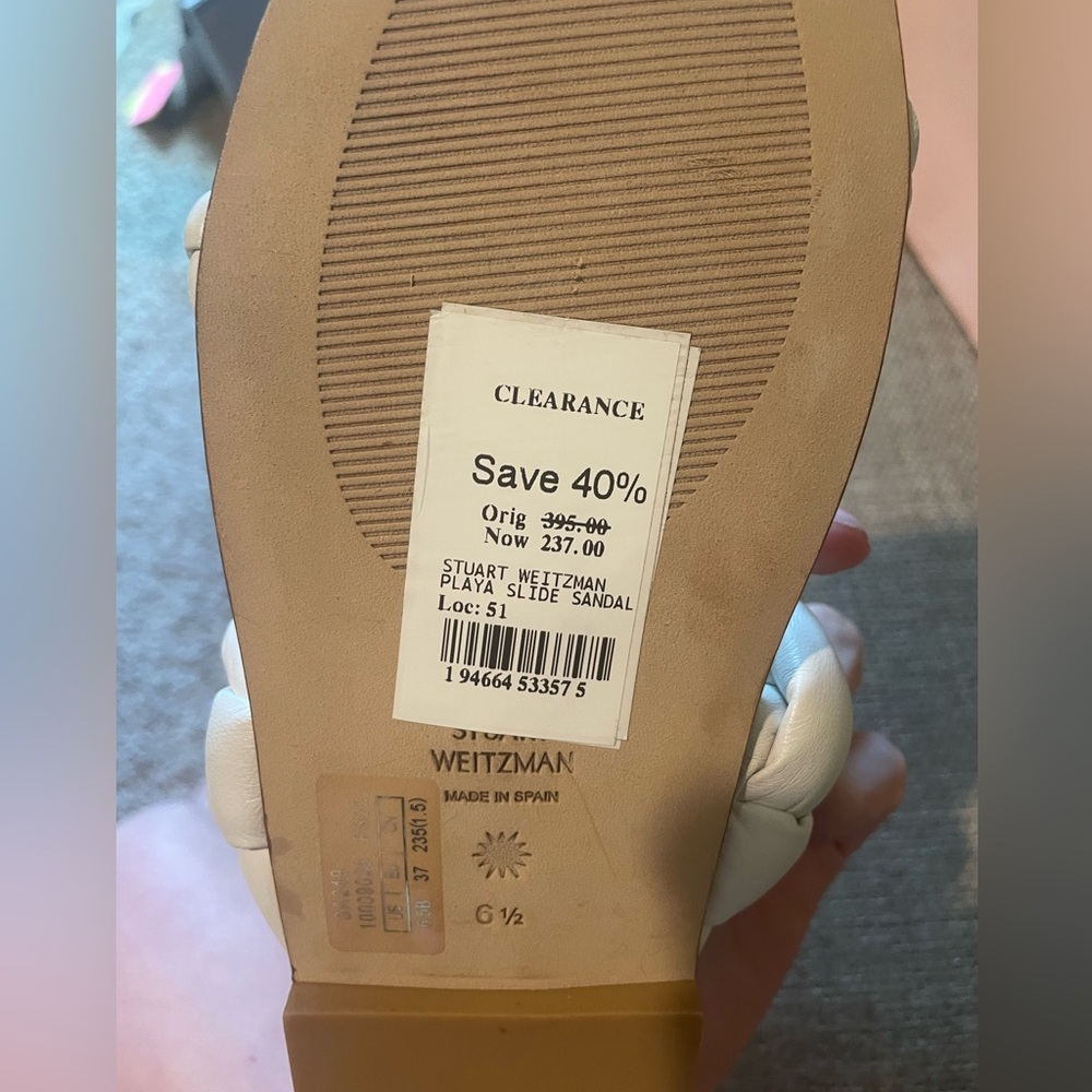 NIB STUART WEITZMAN White Playa Square Toe Slip On Leather Slide Sandals 6.5 - Picture 4 of 6